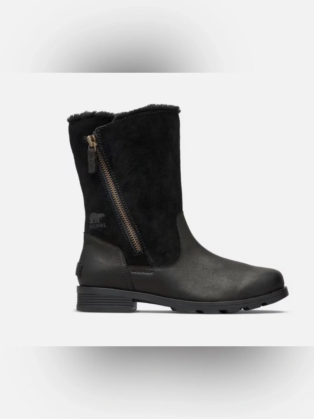 Women's Sorrel Emilie Black Mid-Calf Leather & Suede Zip Boots - Picture 2 of 14